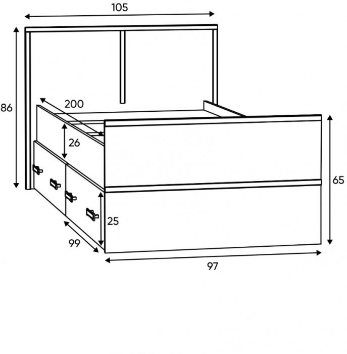 Кровать с проложками ДСП Сакура ЛИТ 90х200, дуб сонома