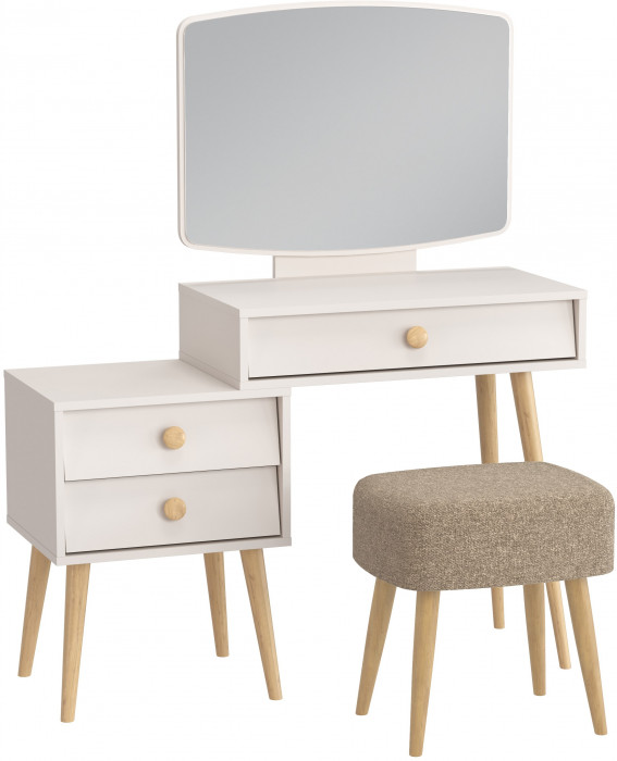 Афина Спальня 4-25901М1к.с. Трюмо + Банкетка 6-5135ТКШкор Полли, кашемир серый/ткань коричневая