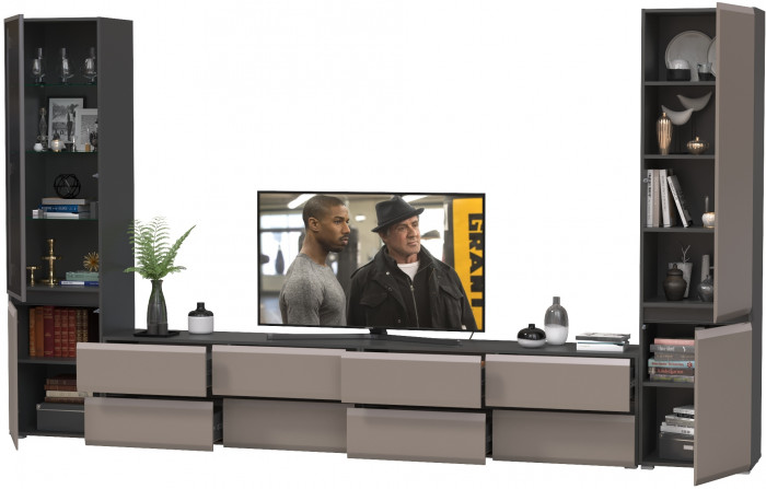 Сидней Комплектация № 131, цвет корпус: антрацит/фасады: МДФ веллюто капучино, ШхГхВ 359,8х41,3х205,2 см., универсальня сборка