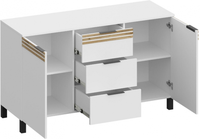 Комод 2 двери/3 ящика КМ-4103, Белый/Профиль МДФ Дуб вотан