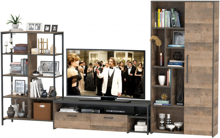 Трувор Гостиная 072, цвет дуб гранж песочный/интра, ШхГхВ 332,8х45,4х194,2 см., универсальная сборка