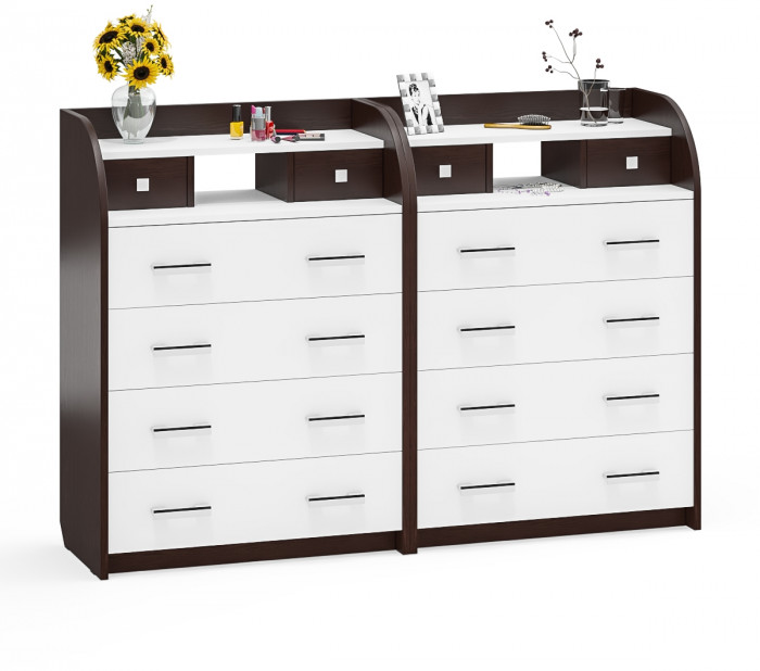 Два комода С-МД-К6 (Шесть), цвет венге/белый шагрень, ШхГхВ 160х43х110 см., 6 ящиков