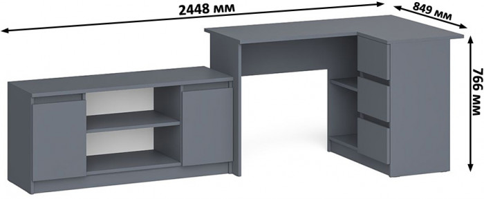 Мори компьютерный стол МС-16 правый + Тумба МТВ1200.1, графит