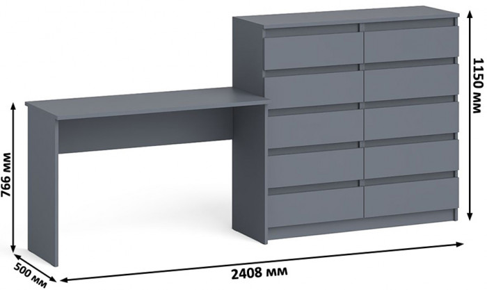Мори письменный стол МСП1200.1 + Комод МК1200.10, графит
