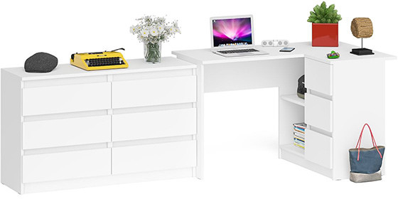 Мори Стол компьютерный МС-16 правый + Комод МК1200.6, цвет белый, ШхГхВ 244,8х84,9х76,6 см., выдвижные ящики справа, НЕ универсальная сборка