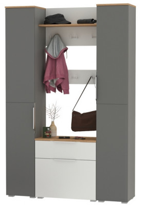 Октава Прихожая 51, белый шагрень/серый графит/дуб крафт золотой/фасады МДФ белый шагрень/серый графит