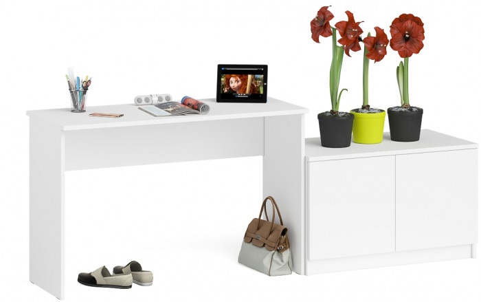Мори Стол письменный МСП1200.1 + Тумба МА900.1, цвет белый, ШхГхВ 210,8х50,4х76,6 см., универсальная сборка
