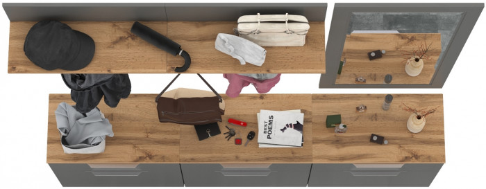 Октава Прихожая 41, цвет серый графит/дуб крафт золотой/фасады МДФ серый графит, ШхГхВ 194,7х35,4х197 см., универсальная сборка