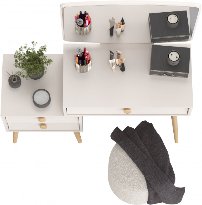 Афина Спальня 4-25901М1к.с. Трюмо + Банкетка 6-5137ТКШсв.серый Марта, кашемир серый/ткань светло-серая