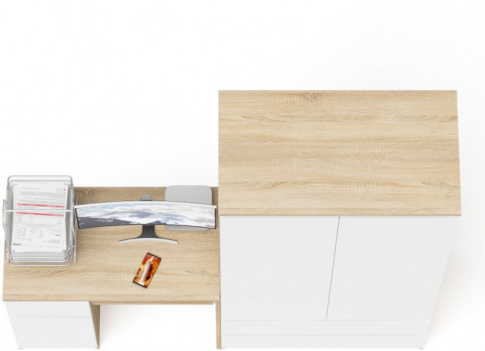 Мори компьютерный стол МС-1 левый + Шкаф МШ900.1, дуб сонома/белый