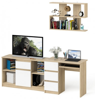 Мори компьютерный стол МС-6 левый + Тумба МТВ1204.1 + Полка 900, дуб сонома/белый