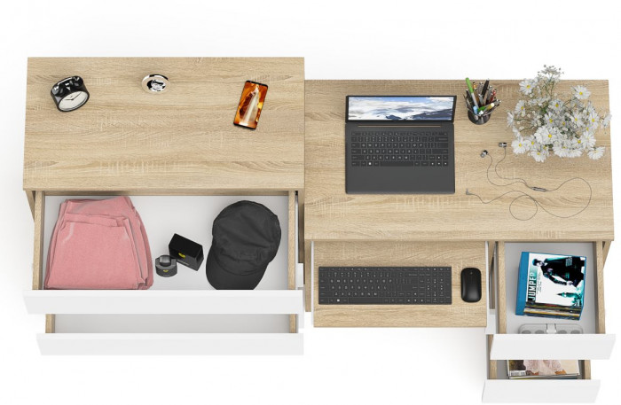 Мори компьютерный стол МС-6 правый + Комод МК800.4, дуб сонома/белый