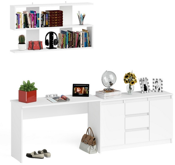 Мори письменный стол МСП1200.1 + Комод МК1200.3 + Полка 1200, белый