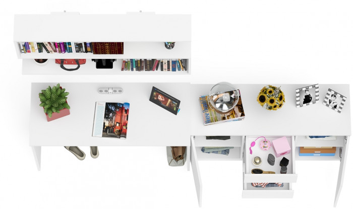 Мори письменный стол МСП1200.1 + Комод МК1200.3 + Полка 1200, белый