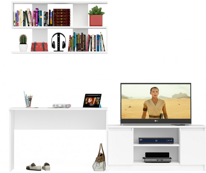 Мори письменный стол МСП1200.1 + Тумба МТВ1200.1 + Полка 1200, белый