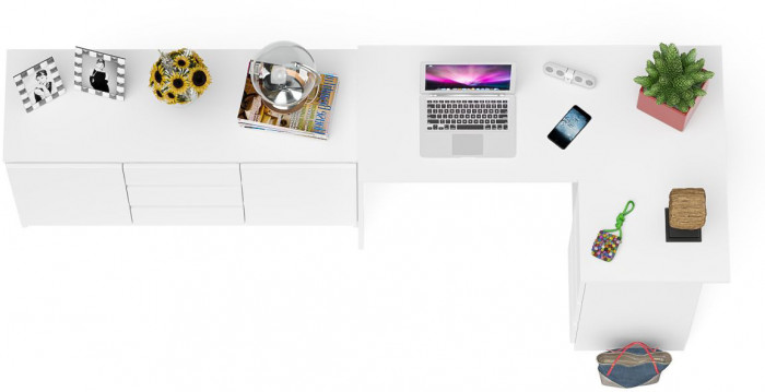 Мори Стол компьютерный МС-16 правый + Комод МК1200.3, цвет белый, ШхГхВ 244,8х84,9х76,6 см., выдвижные ящики справа, НЕ универсальная сборка