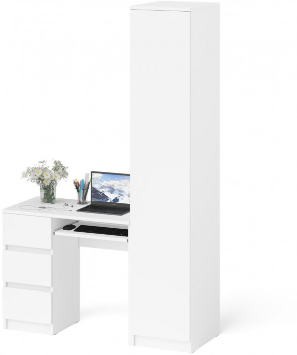 Мори Стол компьютерный МС-6 левый + Пенал МШ400.1, цвет белый, ШхГхВ 130,4х50,4х209,6 см., выдвижные ящики слева, НЕ универсальная сборка
