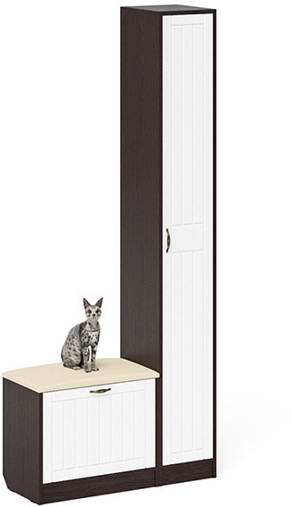 Прихожая П-6 Компоновка № 19, цвет венге/фасады МДФ белое дерево фрезеровка прованс, ШхГхВ 90х35х210 см., универсальная сборка