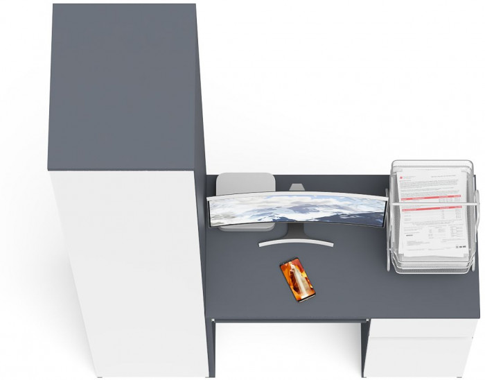 Мори компьютерный стол МС-1 правый + Пенал МШ400.1, графит/белый