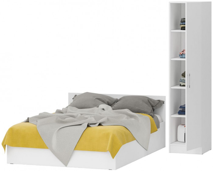Кровать 1400 + Пенал Стандарт, цвет белый, ШхГхВ 143,5х203,5х70 + 45х52х200 см., сп.м. 1400х2000 мм., без матраса, основание есть