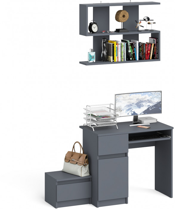 Мори Стол компьютерный МС-1 левый + Тумба ТМП400.1 + Полка 900, цвет графит, ШхГхВ 130,4х50х209,6 см., НЕ универсальная сборка