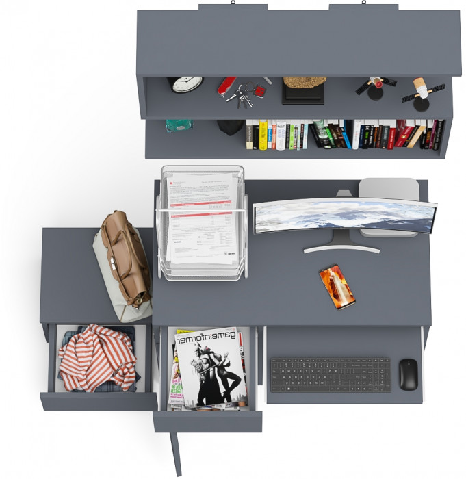 Мори Стол компьютерный МС-1 левый + Тумба ТМП400.1 + Полка 900, цвет графит, ШхГхВ 130,4х50х209,6 см., НЕ универсальная сборка