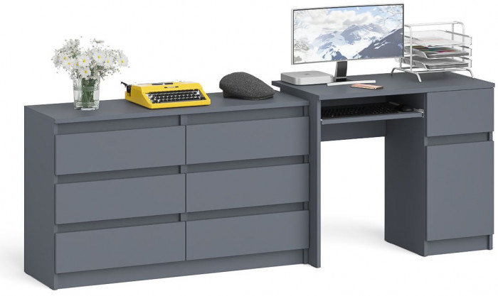 Мори Стол компьютерный МС-1 правый + Комод МК1200.6, цвет графит, ШхГхВ 210,4х50х76,6 см., выдвижной ящик справа, НЕ универсальная сборка