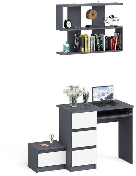 Мори компьютерный стол МС-6 левый + Тумба ТМП400.1 + Полка 900, графит/белый
