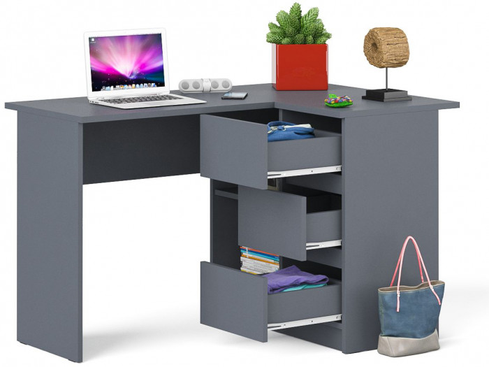 Мори Стол компьютерный МС-16 правый, цвет графит, ШхГхВ 124,4х84,9х76,6 см., выдвижные ящики справа, НЕ универсальная сборка