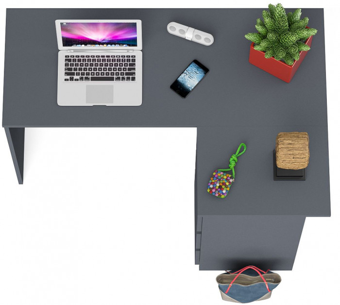 Мори Стол компьютерный МС-16 правый, цвет графит, ШхГхВ 124,4х84,9х76,6 см., выдвижные ящики справа, НЕ универсальная сборка