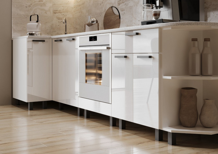 Кухня Техно 0,9*2,7м (490) Компоновка №2, Белый/Белый глянец