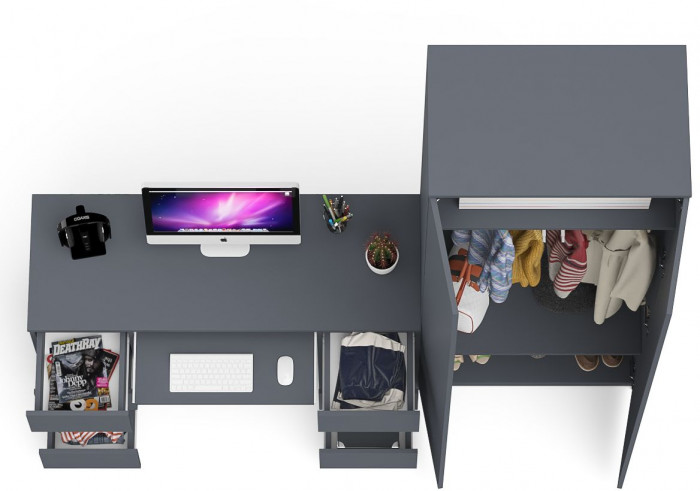 Мори Стол компьютерный МС-2 + Шкаф МШ800.1, цвет графит, ШхГхВ 215,8х50,4х209,6 см., универсальная сборка