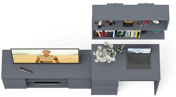 Мори Стол компьютерный МС-6 левый + Тумба МТВ1200.1 + Полка 900, цвет графит, ШхГхВ 210,4х50х209,6 см., НЕ универсальная сборка