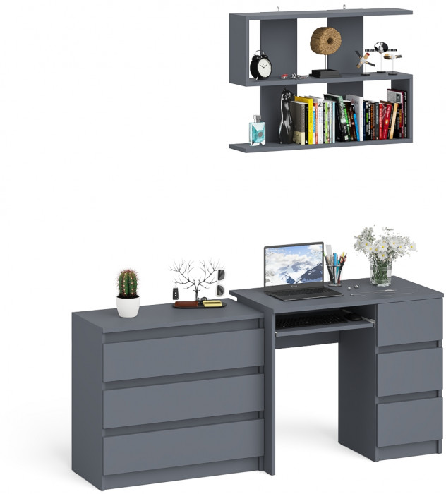 Мори Стол компьютерный МС-6 правый + Комод МК800.1 + Полка 900, цвет графит, ШхГхВ 170,4х50х209,6 см., НЕ универсальная сборка