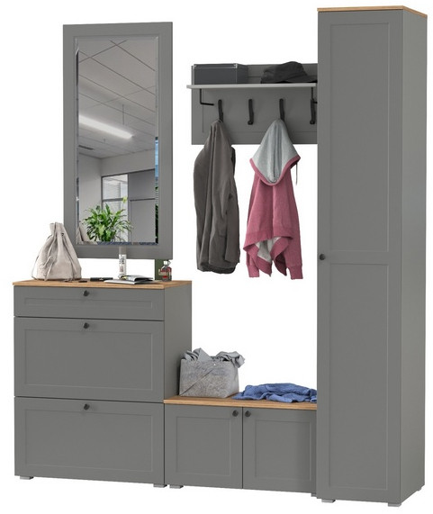 Остин Прихожая 45, цвет серый графит/дуб крафт золотой, ШхГхВ 200х54,3х229,6 см., универсальная сборка