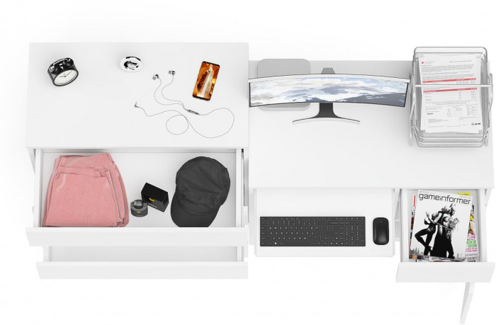 Мори компьютерный стол МС-1 правый + Комод МК800.4, белый