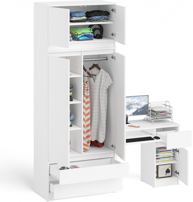 Мори компьютерный стол МС-1 правый + Шкаф МШ900.1 + Антресоль МА900.1, белый