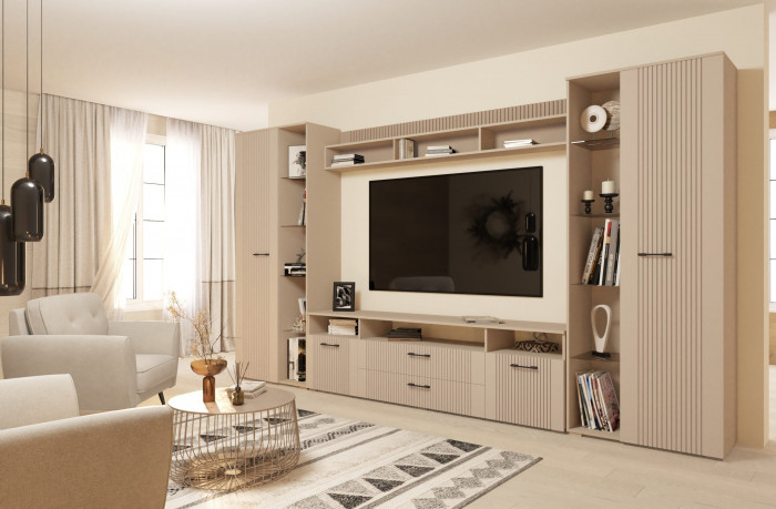 Шкаф с открытой нишей (правое исп.) "Денвер" - Персидский жемчуг/Шаде песочный