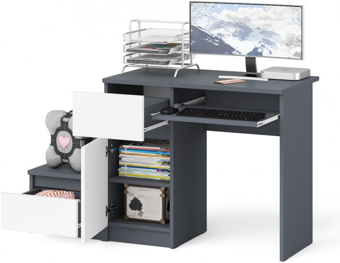 Мори Стол компьютерный МС-1 левый + Тумба ТМП400.1, цвет графит/белый, ШхГхВ 130,4х50х76,6 см., выдвижной ящик слева, НЕ универсальная сборка