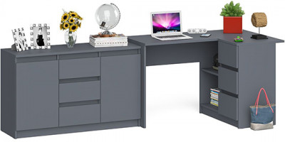 Мори Стол компьютерный МС-16 правый + Комод МК1200.3, цвет графит, ШхГхВ 244,8х84,9х76,6 см., выдвижные ящики справа, НЕ универсальная сборка