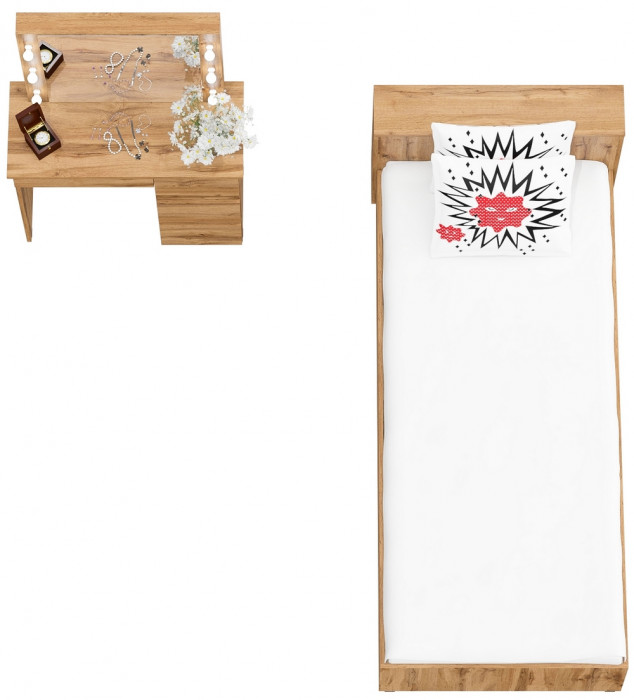 Ксения Кровать с ящиками 0900 + Стол косметический с подсветкой Сура, дуб вотан