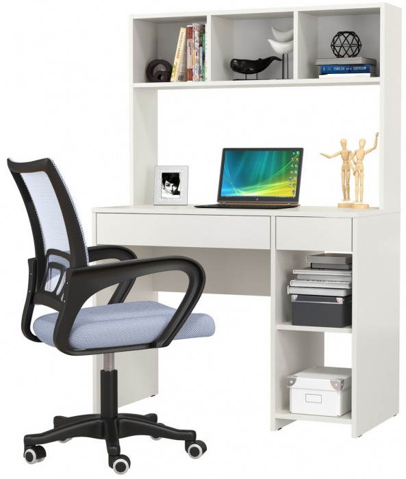 Стол компьютерный Комфорт 12.77F + кресло 103 серое, цвет белый шагрень, ШхГхВ 100х49,8х147 см., универсальная сборка