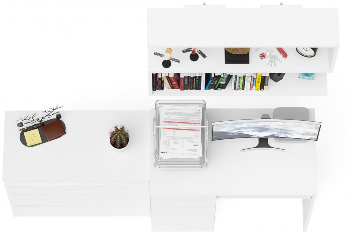 Мори компьютерный стол МС-1 левый + Комод МК800.1 + Полка 900, белый