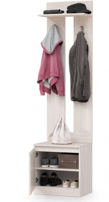КР100 Ника прихожая 13.248 Тумба + 15.08 Вешалка, цвет ясень анкор светлый, ШхГхВ 53,8х38,1х207,9 см., универсальная сборка