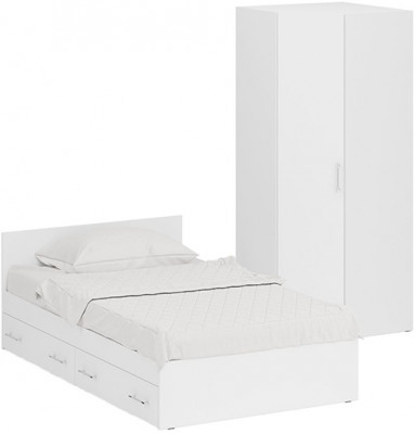Кровать с ящиками 1200 + Шкаф угловой Стандарт, цвет белый, ШхГхВ 123,5х203,5х70 + 81,2х81,2х200 см., сп.м. 1200х2000 мм., без матраса, основание есть