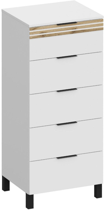 Комод высокий 5 ящиков КМ-4105, Белый/Профиль МДФ Дуб вотан