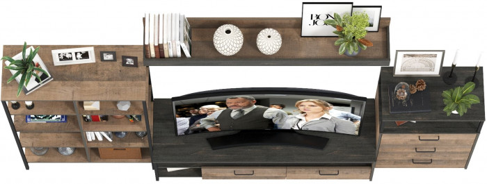 Трувор Гостиная 085, цвет дуб гранж песочный/интра, ШхГхВ 305,8х45,4х210 см., универсальная сборка