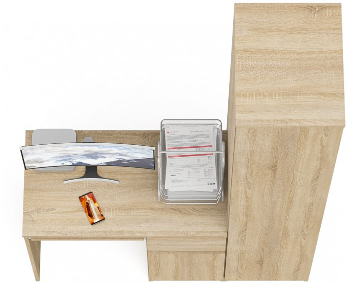 Мори компьютерный стол МС-1 правый + Пенал МШ400.1, дуб сонома