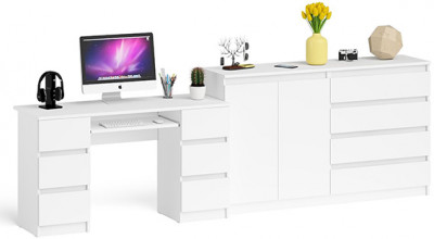 Мори компьютерный стол МС-2 + Комод МК1600.1, белый