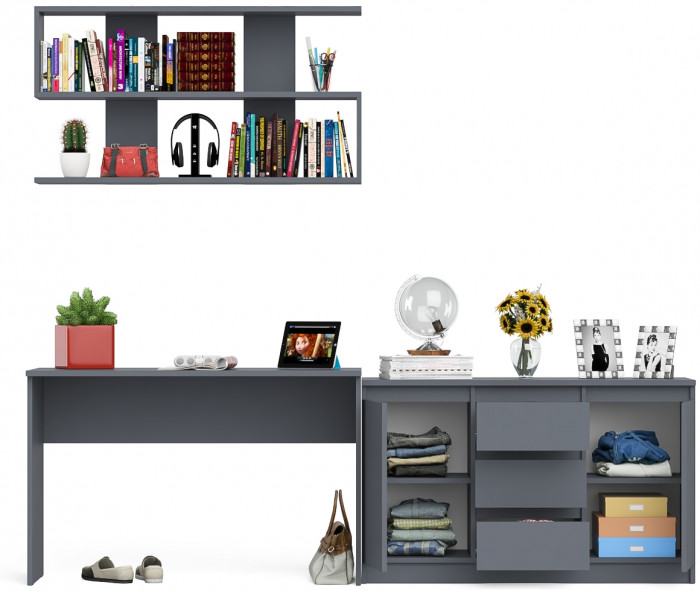 Мори письменный стол МСП1200.1 + Комод МК1200.3 + Полка 1200, графит